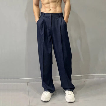 Aidase Mens Trendy Drapey Thin Loose Slimming Wide-Leg Pants Gender-Neutral Casual Solid Color Ice Silk Suit Straight Pants Unisex aidase-shop